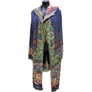 Johnny Was Hooded Cardigan Multicolor Floral Design 2X